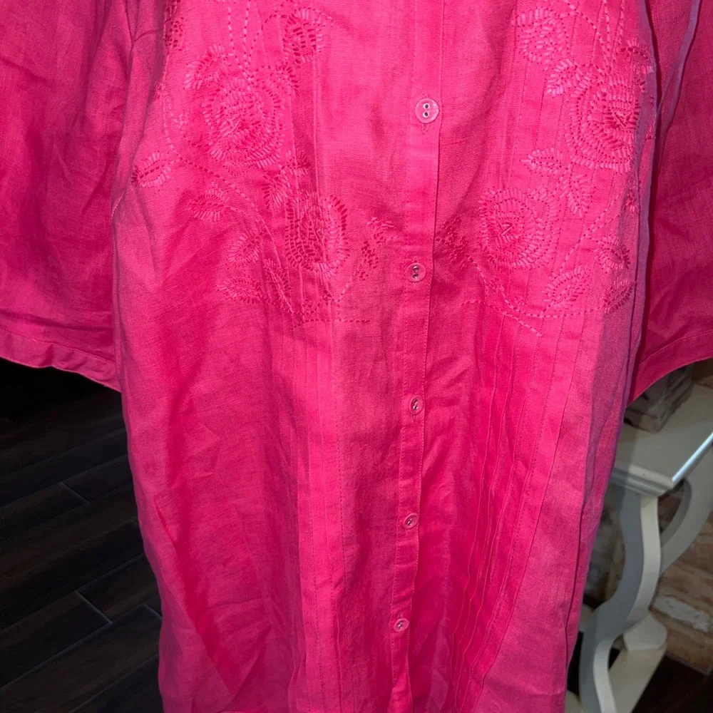 Tweeds Womens Pink Linen Embroidered 3/4 Sleeves Scoop Neck Shirt Top Size 3X - Picture 5 of 13